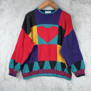 Venezia Pullover Sweater Womens‎ 18/20 Multicolor Colorblock Heart Retro 80s VTG